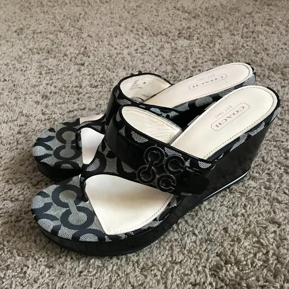 Coach Black Signature Wedge Sandals